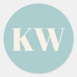 Aqua Blue Large Monogrammed Initial Personalised Classic Round Sticker