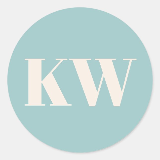 Aqua Blue Large Monogrammed Initial Personalised Classic Round Sticker (Front)