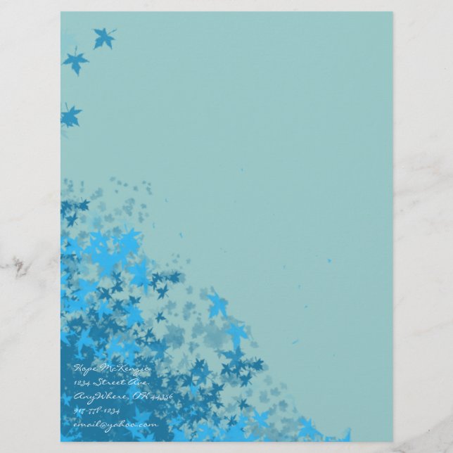 Aqua Blue Leaves Letterhead (Front)
