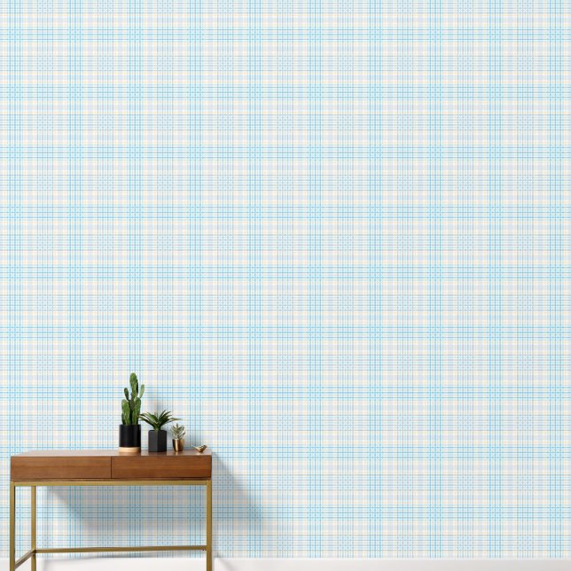 Aqua Blue Lemon Grid Geometric Wallpaper (Hallway)