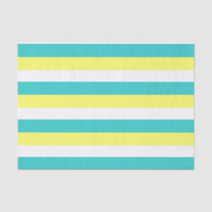 Aqua Blue, Lemon Yellow and White Stripes Tissue Paper