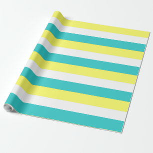 Aqua Blue, Lemon Yellow and White Stripes Wrapping Paper