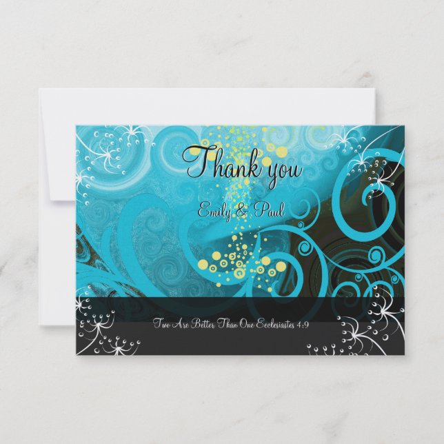 Aqua Blue Lemon Yellow Calla Lily Flower- Thank You Card (Front)