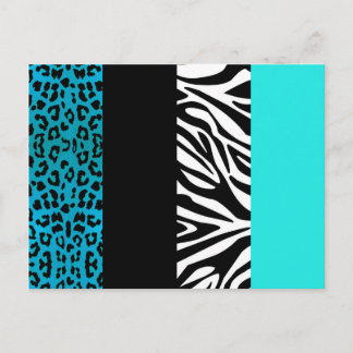 Aqua Blue Leopard and Zebra Animal Print Postcard