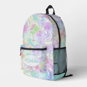 Aqua Blue Lime Green Pink Purple Art Pattern Printed Backpack