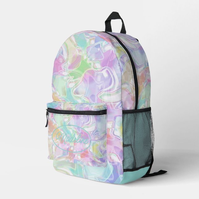 Aqua Blue Lime Green Pink Purple Art Pattern Printed Backpack (Back Corner Right)