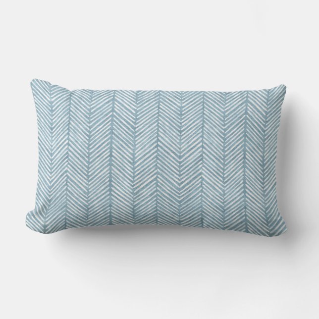 Aqua Blue Line Pattern Lumbar Pillow (Front)
