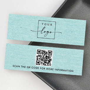 Aqua blue linen logo QR stud earring display card