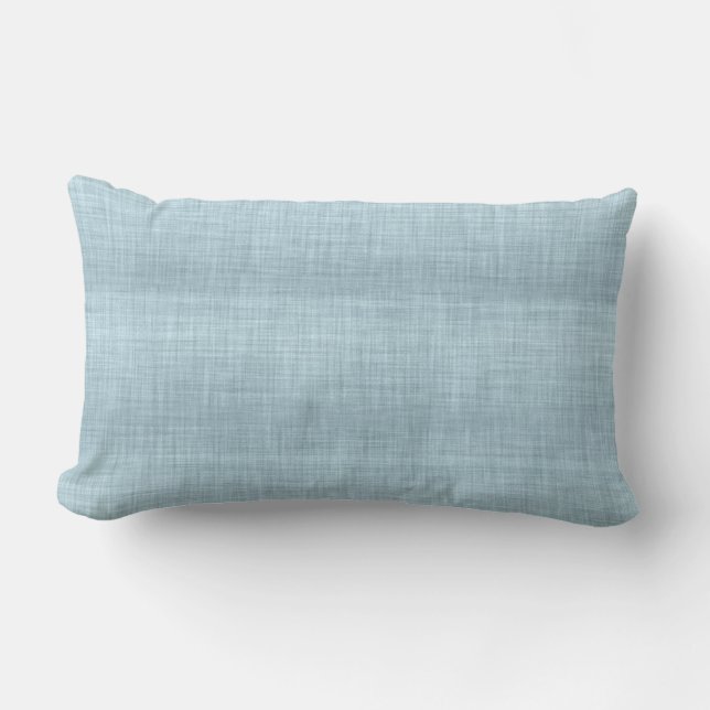 Aqua Blue Linen Texture Lumbar Pillow (Front)