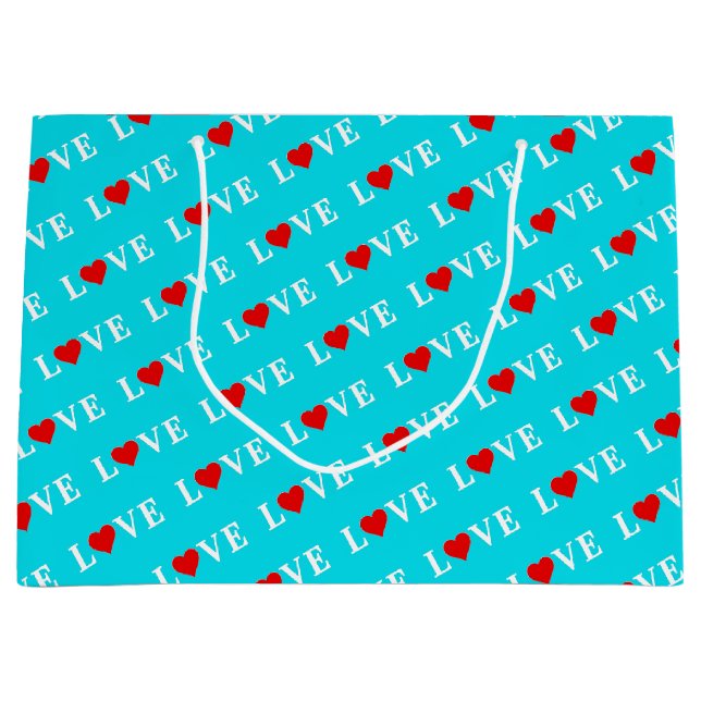 Aqua Blue LOVE Large Gift Bag (Front)