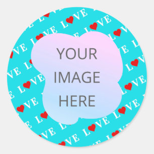 Aqua Blue LOVE Modern Chic Classic Round Sticker