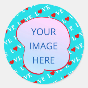 Aqua Blue LOVE Modern Chic Classic Round Sticker