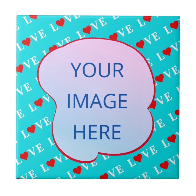 Aqua Blue LOVE Modern Chic Tile (Front)