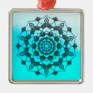 Aqua Blue Mandala Abstract Beautiful Christmas Metal Tree Decoration