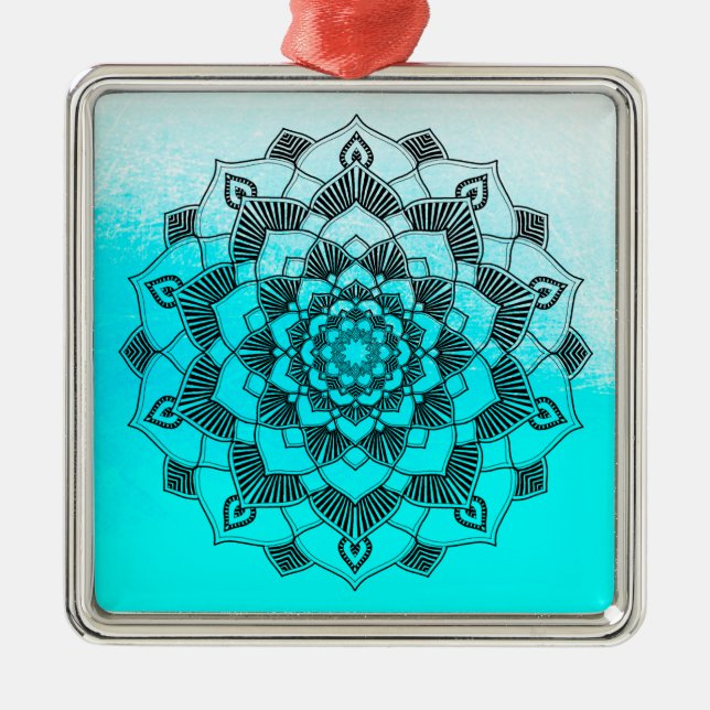 Aqua Blue Mandala Abstract Beautiful Christmas Metal Tree Decoration (Front)