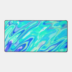 Aqua Blue Marble Texture Abstract Liquid Pattern Desk Mat