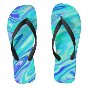 Aqua Blue Marble Texture Abstract Liquid Pattern Jandals