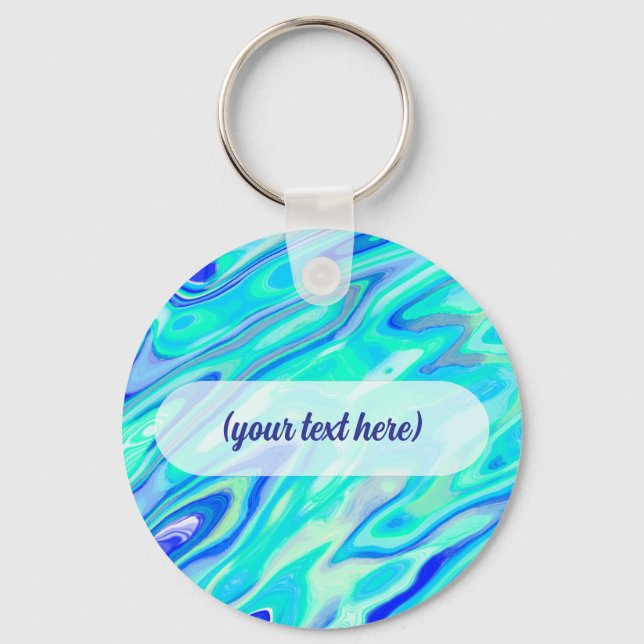 Aqua Blue Marble Texture Abstract Liquid Pattern Key Ring (Front)