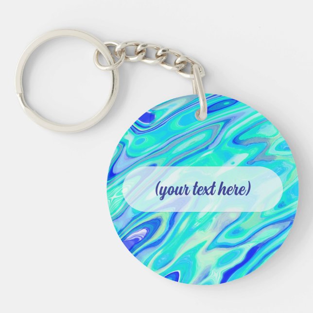 Aqua Blue Marble Texture Abstract Liquid Pattern Key Ring (Front)