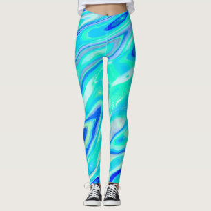 Aqua Blue Marble Texture Abstract Liquid Pattern Leggings