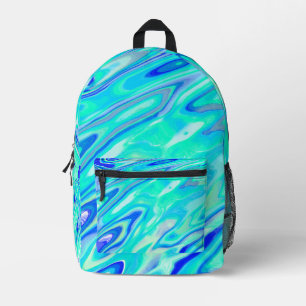 Aqua Blue Marble Texture Abstract Liquid Pattern Printed Backpack