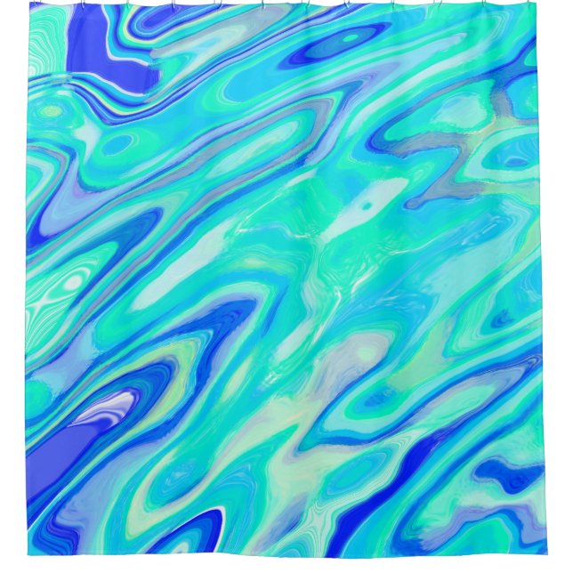 Aqua Blue Marble Texture Abstract Liquid Pattern Shower Curtain (Front)