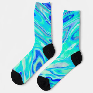 Aqua Blue Marble Texture Abstract Liquid Pattern Socks