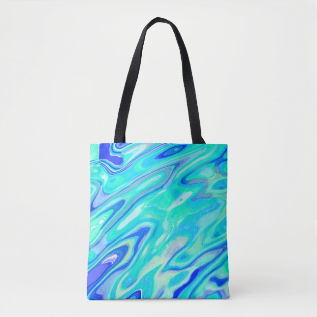 Aqua Blue Marble Texture Abstract Liquid Pattern Tote Bag (Front)
