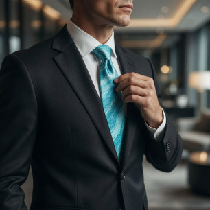 Aqua Blue Marble Wave Tie