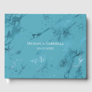 Aqua Blue Marble Wedding Guest Book