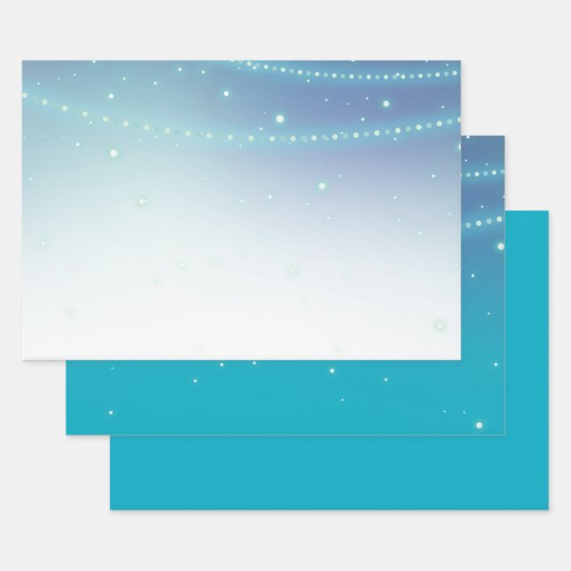 Aqua Blue Mermaid Sparkle Wrapping Paper Sheet (Set)