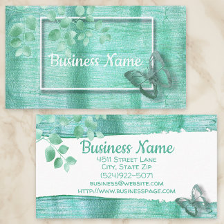 Aqua Blue Metallic Brush Stroke Butterfly Business Card