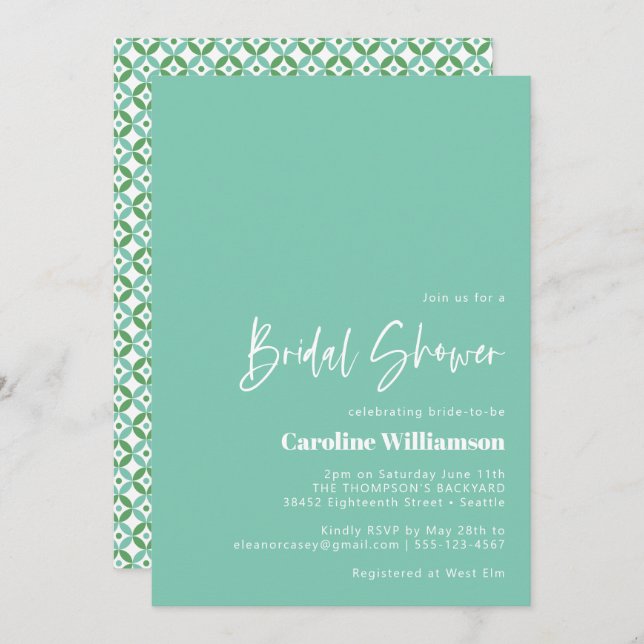 Aqua Blue Mid Mod Geometric Bridal Shower Invitation (Front/Back)