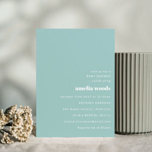 Aqua Blue Minimalist Modern Cute Baby Shower Invitation