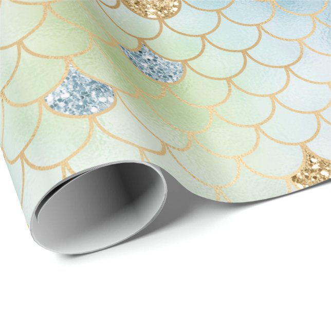 Aqua Blue Mint Gold Glitter Mermaid Wrapping Paper (Roll Corner)