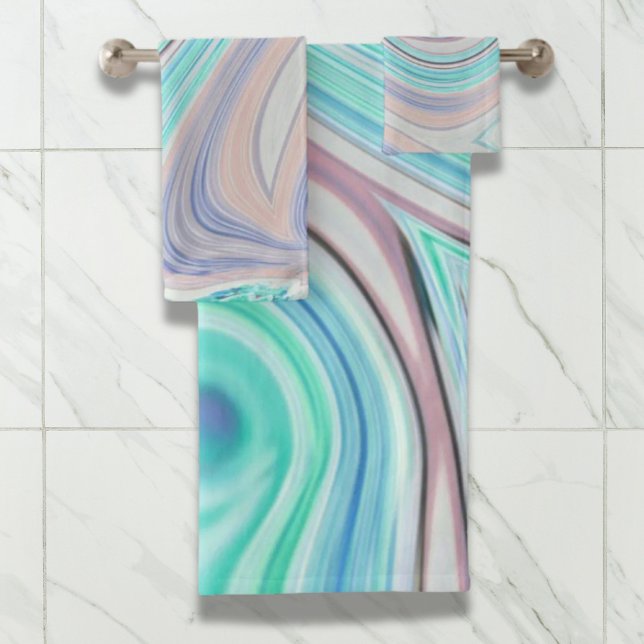 aqua blue mint green lilac purple pastel rainbow bath towel set (aqua blue mint green lilac purple pastel rainbow bath towel set)