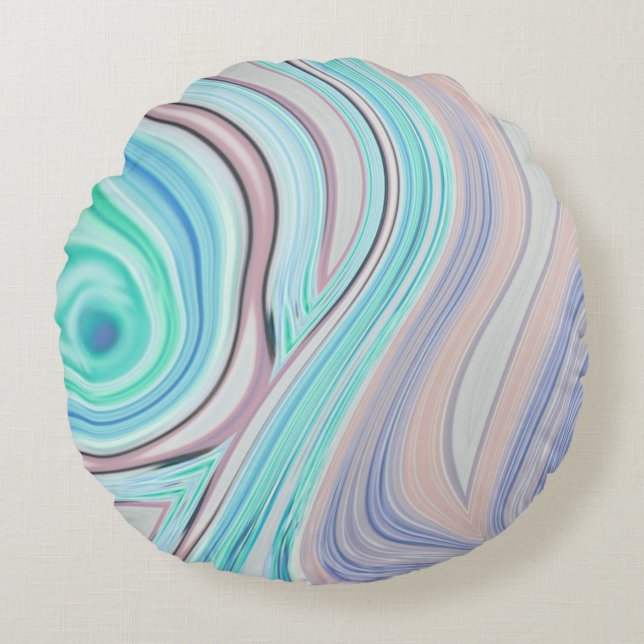 aqua blue mint green lilac purple pastel rainbow round cushion (Front)