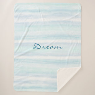 Aqua Blue Mint White Watercolor Stripes   Sherpa Blanket