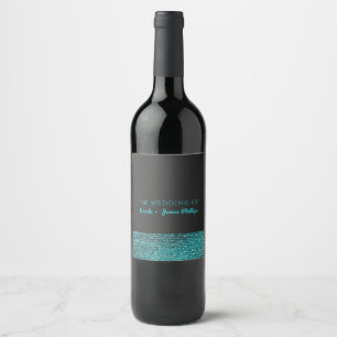 Aqua Blue Modern Glam Sequins Elegant Wine Labels
