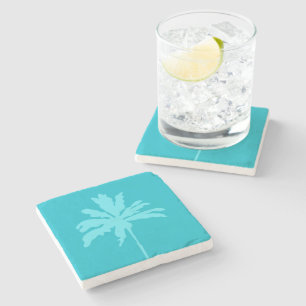 Aqua Blue Modern Tropical Palm Tree Summer Home Stone Coaster