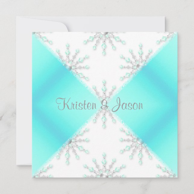 AQUA BLUE MODERN V WEDDING INVITATION (Front)