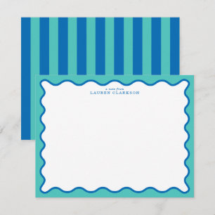 Aqua & Blue Modern Wavy Border Note Card