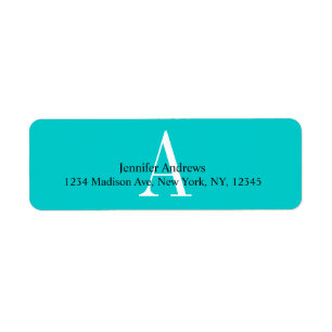 Aqua Blue Monogram A Return Address Labels