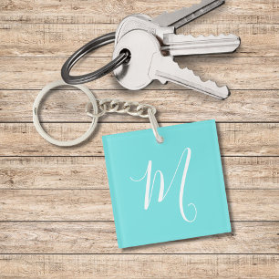 Aqua Blue  Monogram Initial  Key Ring