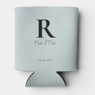 Aqua Blue Monogram Wedding Can Cooler