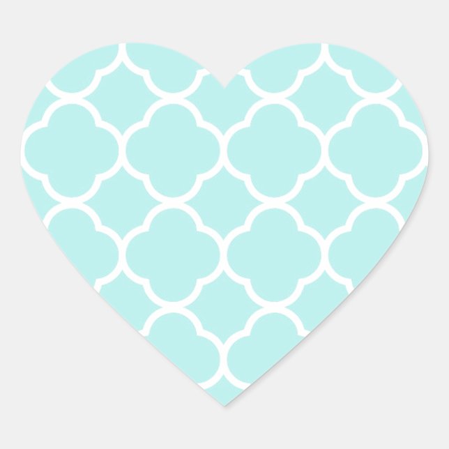Aqua Blue Moroccan Pattern Heart Sticker (Front)