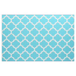 Aqua Blue Moroccan Quatrefoil Trellis Fabric