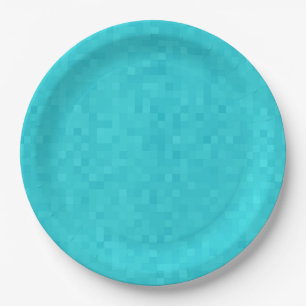 Aqua Blue Mosaic Tile Pattern, Paper Plate