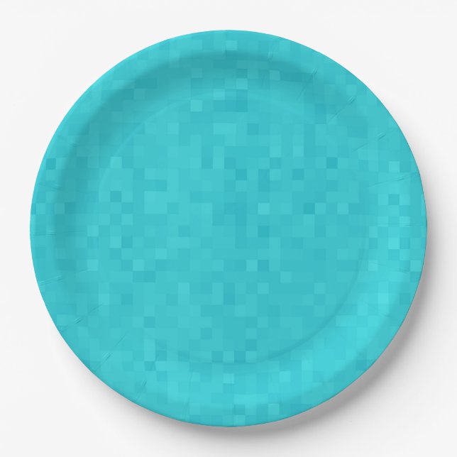 Aqua Blue Mosaic Tile Pattern, Paper Plate (Front)