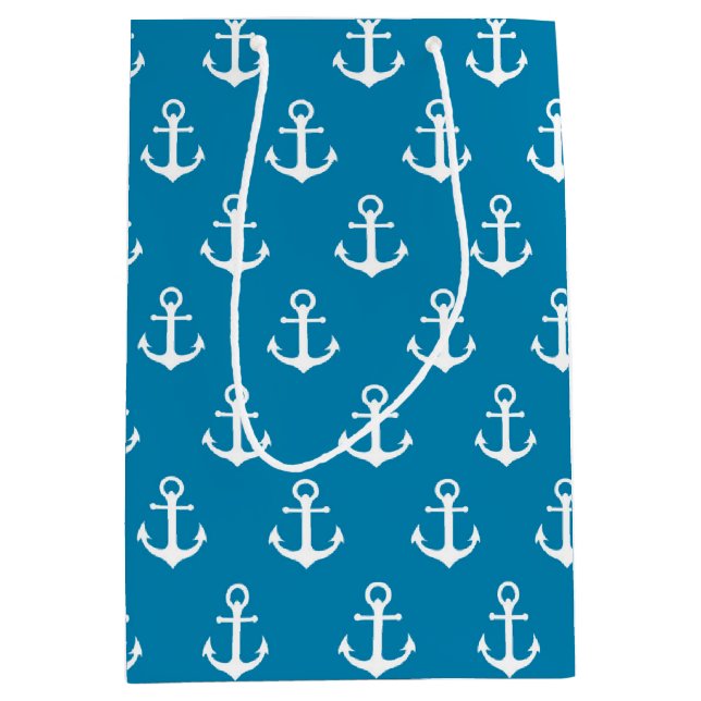 Aqua Blue Nautical Anchors Medium Gift Bag (Front)